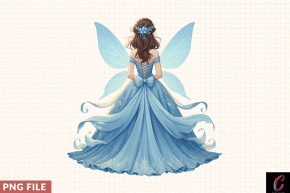 Back View Fairy Blue Gown Clipart Png