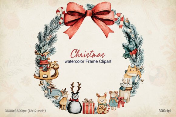 Christmas Watercolor Frame PNG Clipart