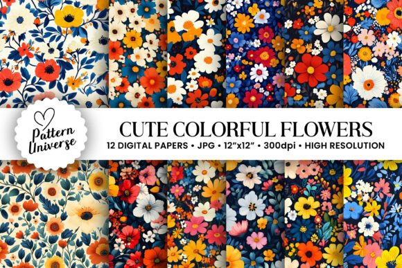 Colorful Cute Flowers Seamless Pattern