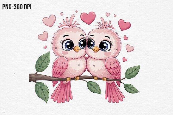 Cute Valentine Love Birds PNG Clipart