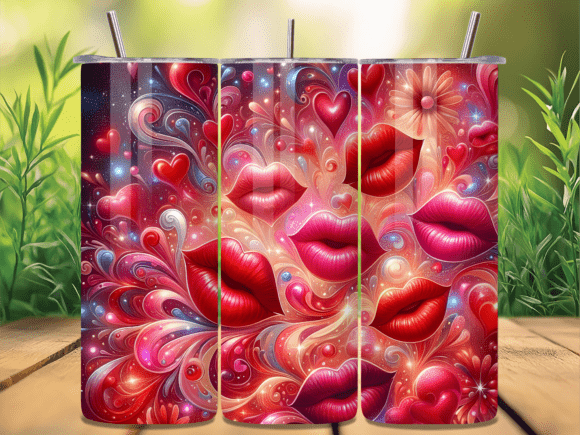 Flirty Lips Red Swirls Tumbler Wrap PNG