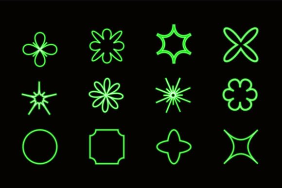 Green Neon Geometric Shape Set
