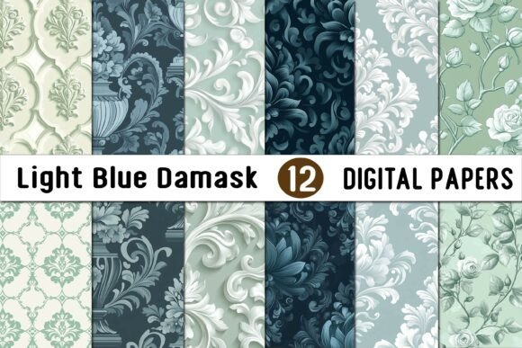 Light Blue Damask Digital Paper