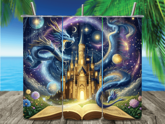 Magical Dragon Castle Stars Tumbler Wrap: A Perfect Design for Sublimation Printing