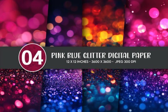 Pink Blue Glitter Digital Paper