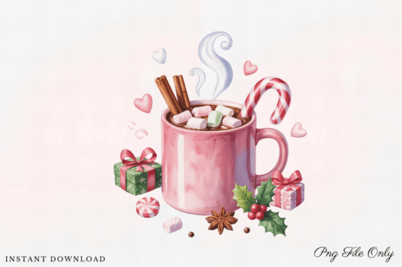 Pink Christmas Cane Drink Illustrations