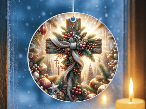 Rustic Wood Cross Berry Pine Ornament