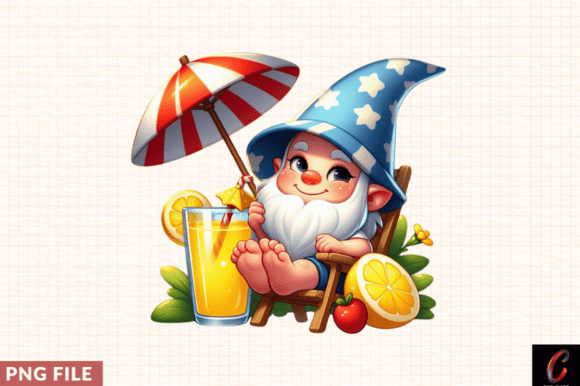 Smiling Gnome with Lemonade Summer Clipa