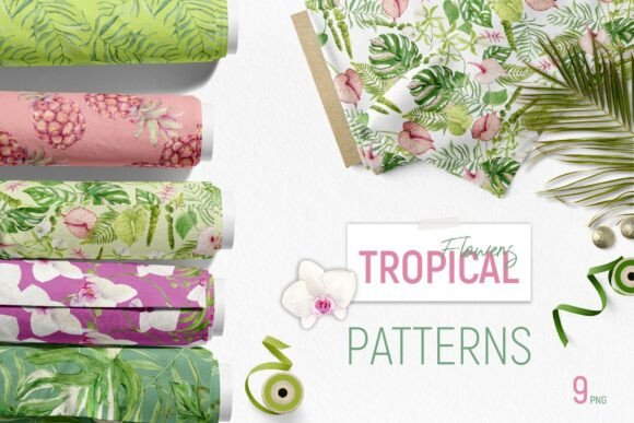 Tropical Watercolor Flowers. Patterns for Creative Expression