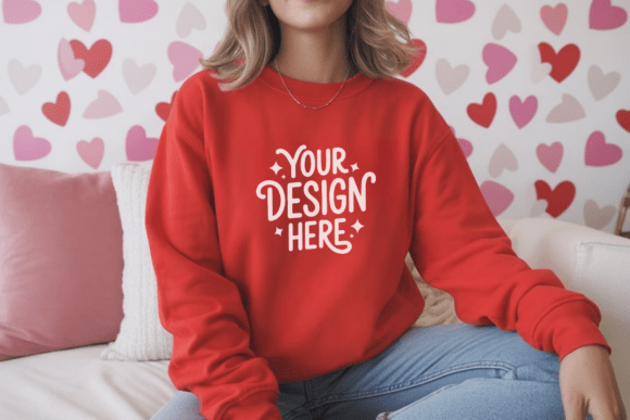 Valentine Gildan 18000 Red Mockup 36