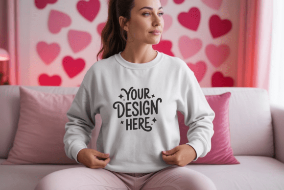 Valentine Gildan 18000 White Mockup 30