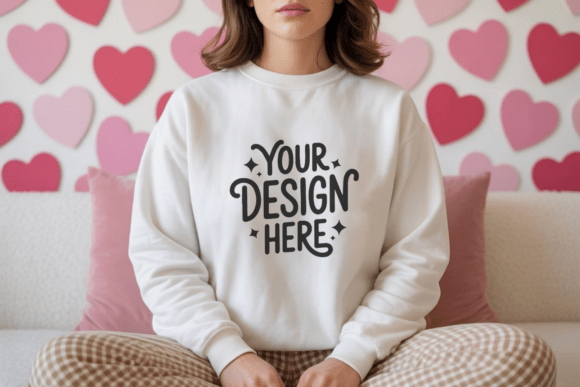 Valentine Gildan 18000 White Mockup 37