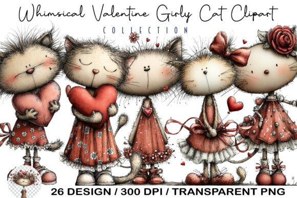 Whimsical Valentine Girly Cat Clipart: A Versatile Digital Asset for Creative Entrepreneurs