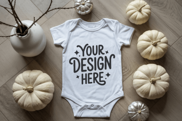 White Baby Onesie Bodysuit Mockup 33